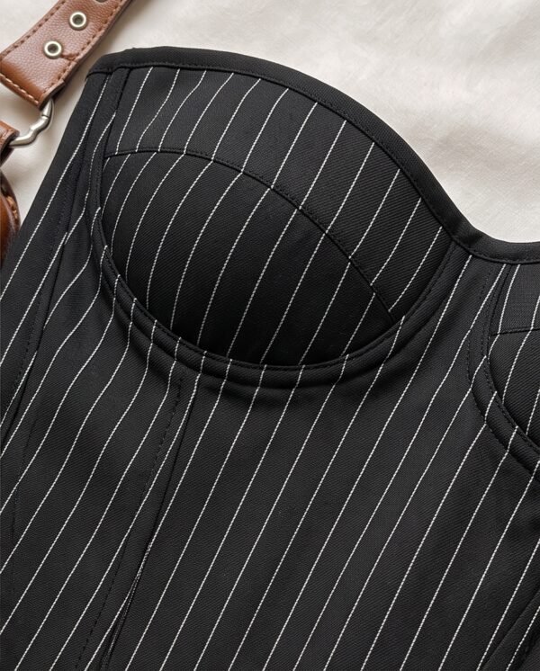 Black Pinstripe Strapless Corset Top