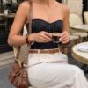 Black Pinstripe Strapless Corset Top