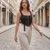 BS-TOP-008_1 Black Zip-Front Cargo Pocket Crop Top