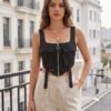 BS-TOP-008_3 Black Zip-Front Cargo Pocket Crop Top