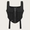 BS-TOP-008_4 Black Zip-Front Cargo Pocket Crop Top