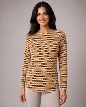 BS-TOP-009_1 Primark Camel Geometric Print Long-Sleeve Chemise Top