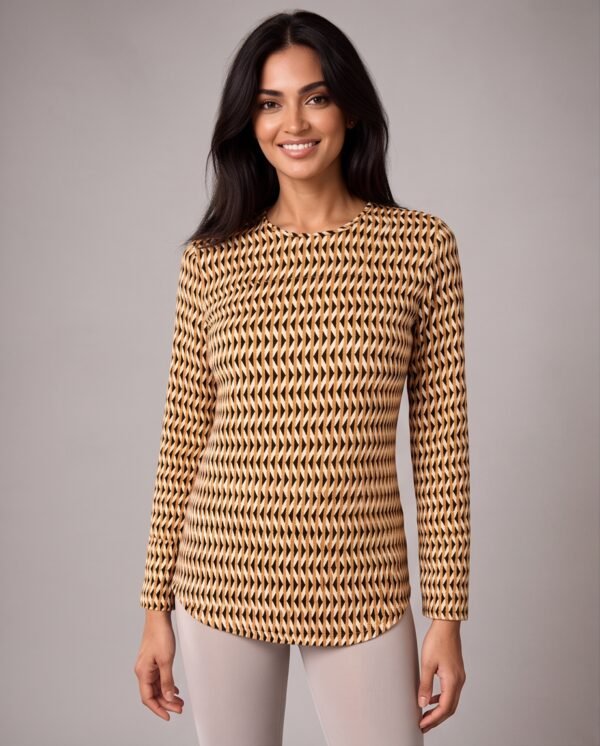 BS-TOP-009_1 Primark Camel Geometric Print Long-Sleeve Chemise Top