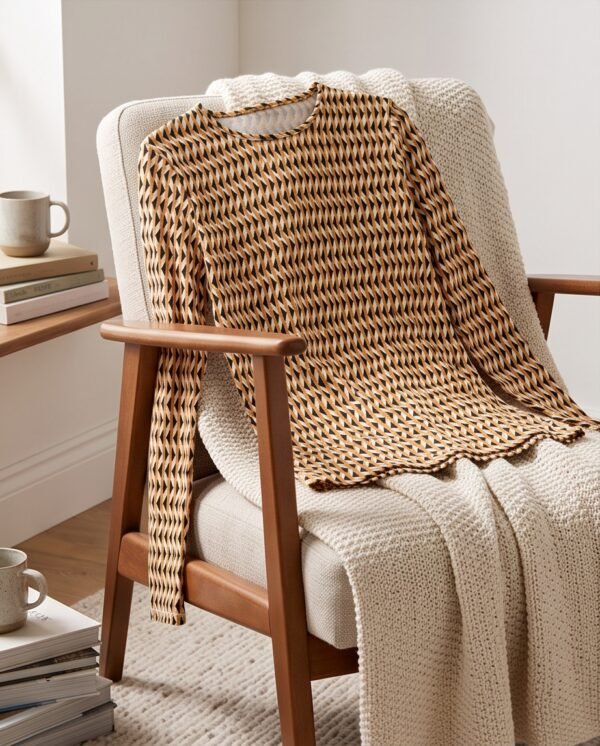BS-TOP-009_3 Primark Camel Geometric Print Long-Sleeve Chemise Top