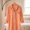 Peach Cartoon Print Cotton Sleep Shirt