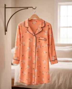 Peach Cartoon Print Cotton Sleep Shirt