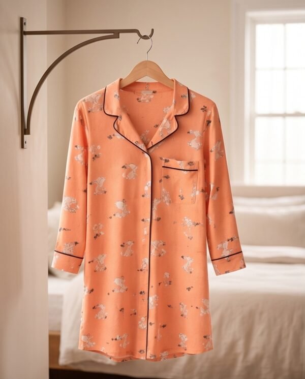 Peach Cartoon Print Cotton Sleep Shirt