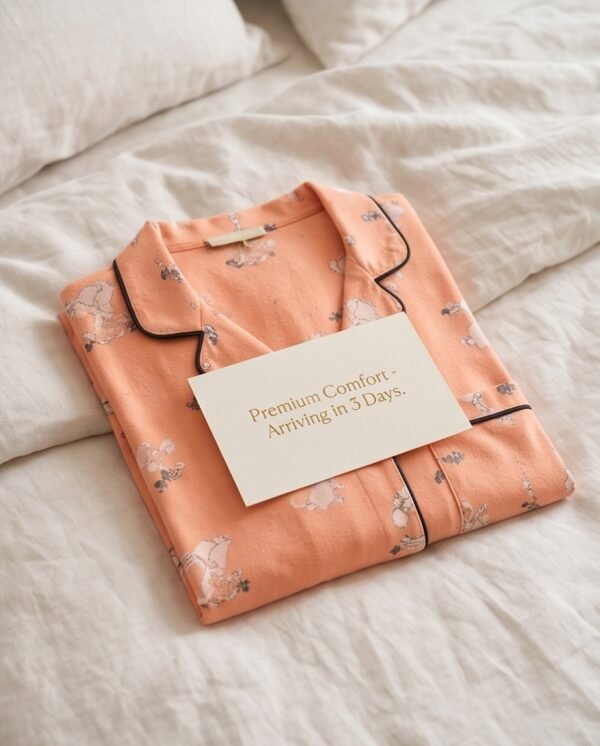 Peach Cartoon Print Cotton Sleep Shirt