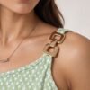 Green Diamond Print Asymmetric Buckle-Strap Crop Top