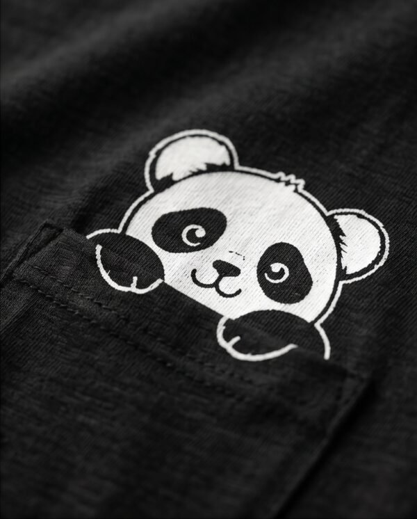 Black Panda Pocket Print Cotton T-Shirt