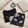 “Cute Pandas” Pyjama Set — Black Panda Print Tee & Shorts
