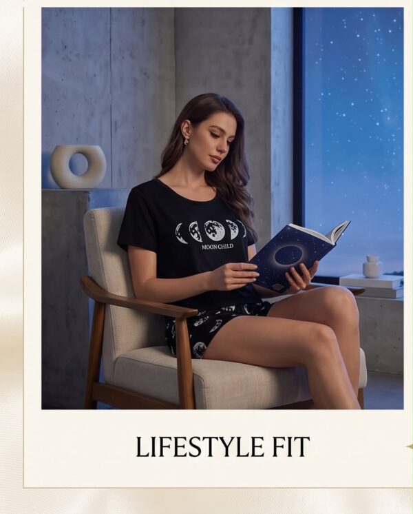 a112e925-5d2e-4ffc-9181-8d6a5fc2cb82 “Moon Child” Pyjama Set — Black Moon Phase Print Tee & Shorts