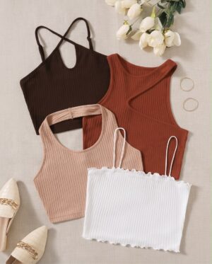 Ribbed Crop Top Set (4 Pieces) — Neutral Basics Bundle
