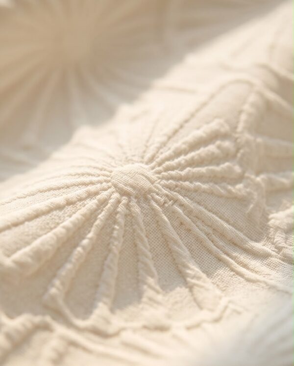a992b048-be7e-4056-ae38-53c2c4204f60 Textured Jacquard T-Shirt — Cream, Embossed Floral Fan Pattern