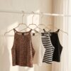Ribbed Halter Crop Top Set (4 Pieces) — Leopard, White, Stripe & Black