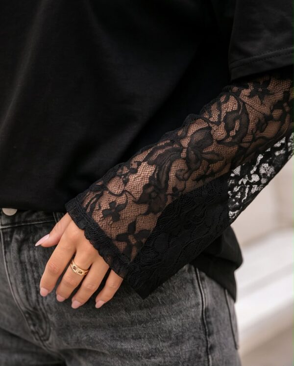 b06ce29d-ca82-4590-acf4-e3419a1fc554 Lace Sleeve Oversized Top — Black, Long Sleeve with Sheer Panels