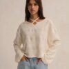 Oversized Open-Knit Jumper — Cream, Strap Detail Neckline