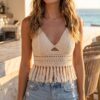 Crochet Fringe Halter Crop Top — Cream Bohemian Beach Top
