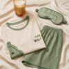 “Fun Time” Cotton Pyjama Set — Cream & Green Colour-Block Tee and Shorts