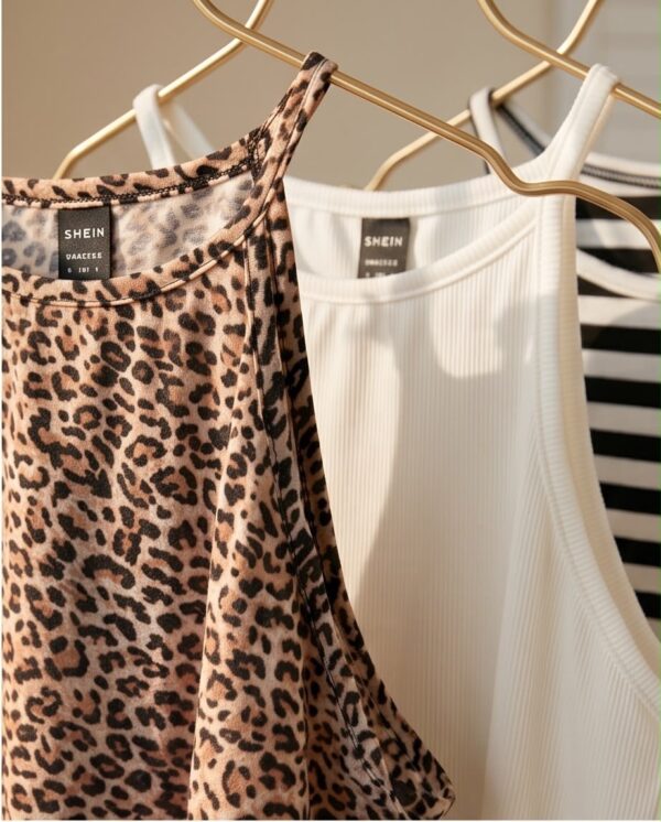 Ribbed Halter Crop Top Set (4 Pieces) — Leopard, White, Stripe & Black