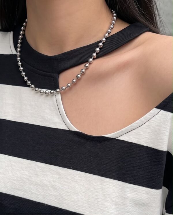 Striped Cut-Out Shoulder Oversized T-Shirt — Black & White, Cotton Blend