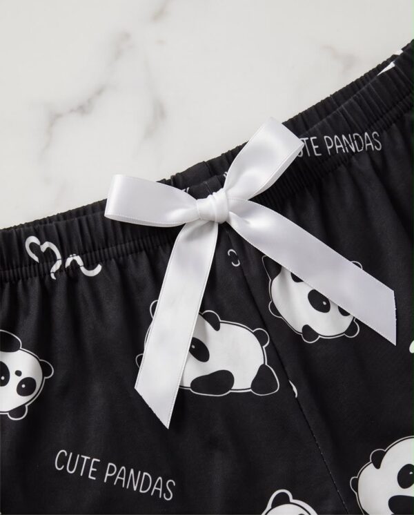 “Cute Pandas” Pyjama Set — Black Panda Print Tee & Shorts