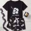 “Cute Pandas” Pyjama Set — Black Panda Print Tee & Shorts
