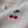 Cherry Embroidered Cotton Pyjama Set — Grey Marl Tee & Drawstring Shorts