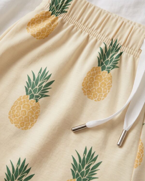 Pineapple Print Cotton Pyjama Set — Cream Tee & Drawstring Shorts