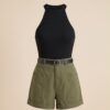 dfac530e-2b0a-482f-8937-b8c4bcbf17a2 Halter Neck Top & Olive Shorts Set — 2-Piece Summer Outfit