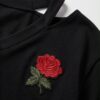 Rose Embroidered Cut-Out Crop Top — Black, V-Neck Short Sleeve