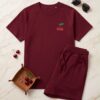 Cherry Print Cotton Pyjama Set — Burgundy Tee & Drawstring Shorts
