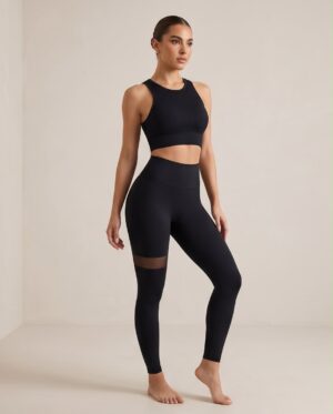 Mesh Panel High-Waisted Leggings — Black, Squat-Proof Sports Leggings