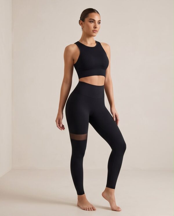 Mesh Panel High-Waisted Leggings — Black, Squat-Proof Sports Leggings