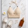Crochet Fringe Halter Crop Top — Cream Bohemian Beach Top