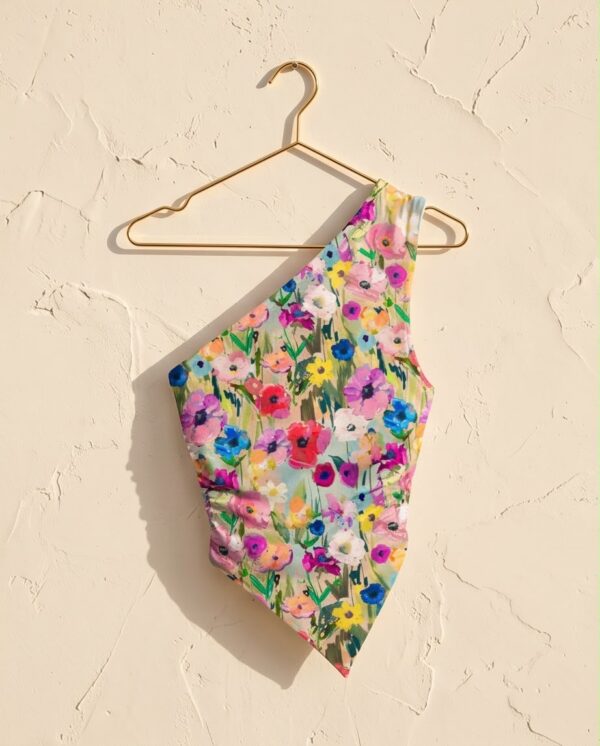 One-Shoulder Floral Print Top — Watercolour Meadow, Fitted Sleeveless