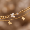Gold-Tone Stainless Steel Layered Butterfly Anklet – Curb Chain with Charm Dangles