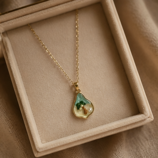 img_0218 Gold-Tone Stainless Steel Palm Tree Island Necklace – Enamel & Pearl Charm