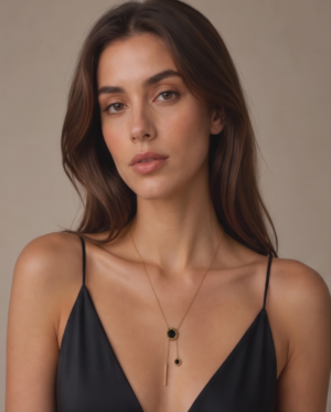 Gold-Tone Stainless Steel Lariat Necklace – Black Onyx Drop Pendants