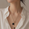 Gold-Tone Stainless Steel Toggle Lariat Necklace – Black Onyx Disc Pendants
