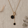 Gold-Tone Stainless Steel Toggle Lariat Necklace – Black Onyx Disc Pendants