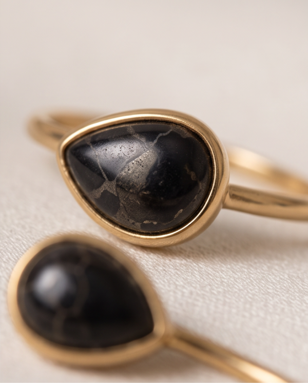 img_0720-2 Gold-Tone Stainless Steel Double Teardrop Ring – Black Marble Stone