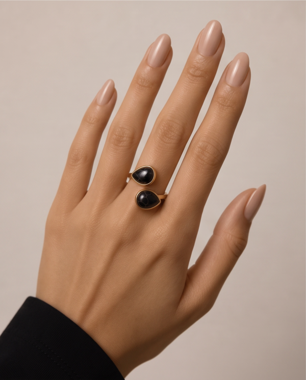 img_0721-2 Gold-Tone Stainless Steel Double Teardrop Ring – Black Marble Stone