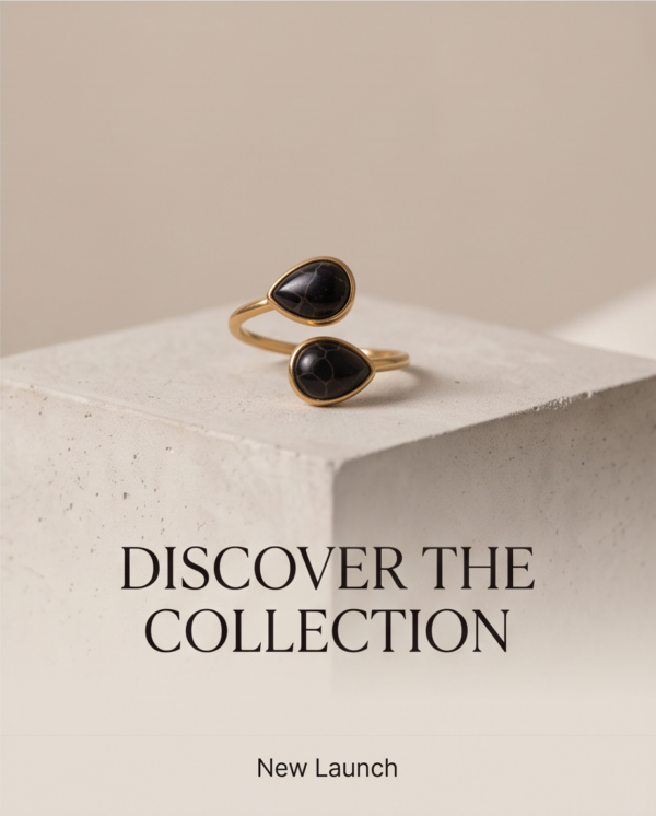 img_0722-2 Gold-Tone Stainless Steel Double Teardrop Ring – Black Marble Stone