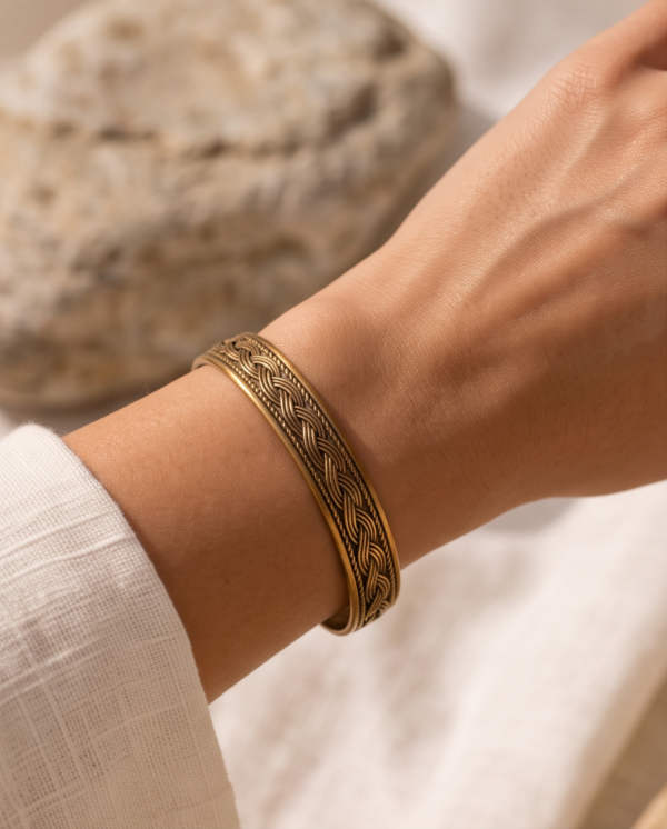 Vintage Antique Gold Braided Cuff Bracelet – Woven Pattern Bangle