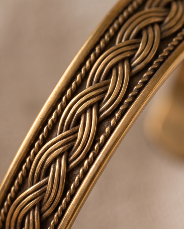Vintage Antique Gold Braided Cuff Bracelet – Woven Pattern Bangle
