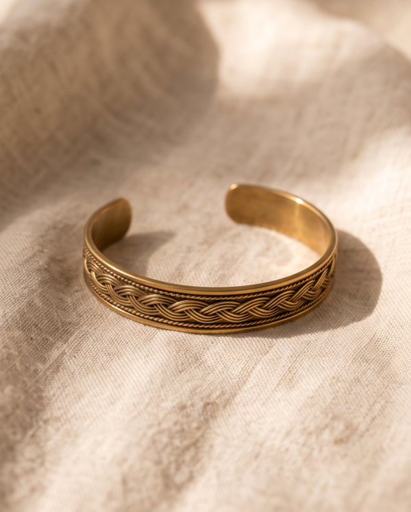 Vintage Antique Gold Braided Cuff Bracelet – Woven Pattern Bangle