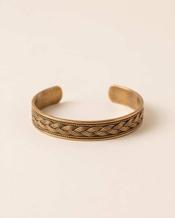 Vintage Antique Gold Braided Cuff Bracelet – Woven Pattern Bangle