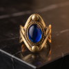 Vintage Antique Gold Sapphire-Tone Statement Ring – Sculptural Chevron Design