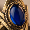 Vintage Antique Gold Sapphire-Tone Statement Ring – Sculptural Chevron Design